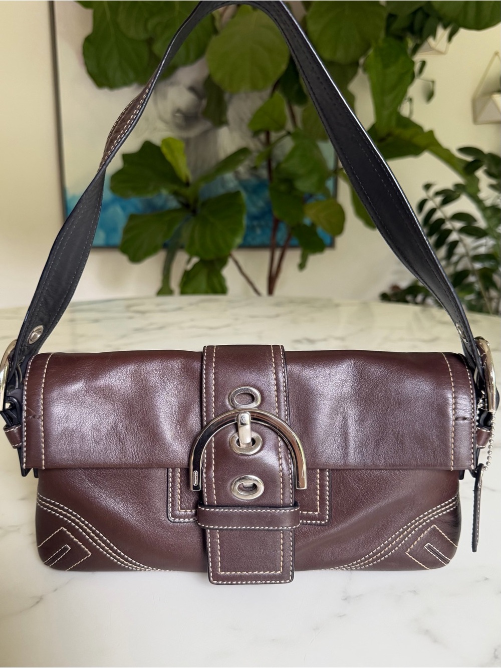 COACH Vintage Soho Buckle Flap Leather Demi Shoulder Bag 8A05 Chocolate Brown